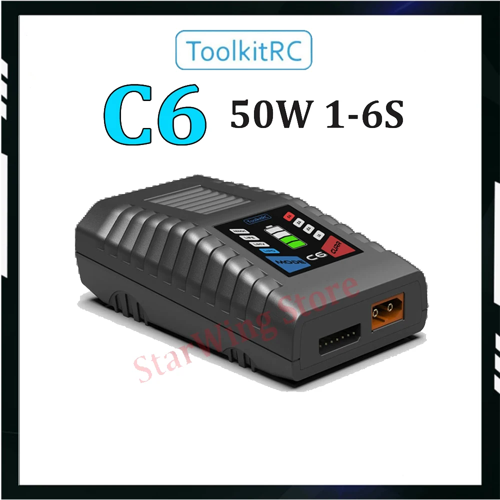 ToolkitRC C6 AC 50W MAX 5A Тип батареи: LIPO LiHV LiFe 1-6S NiMH NiCD 5-12S