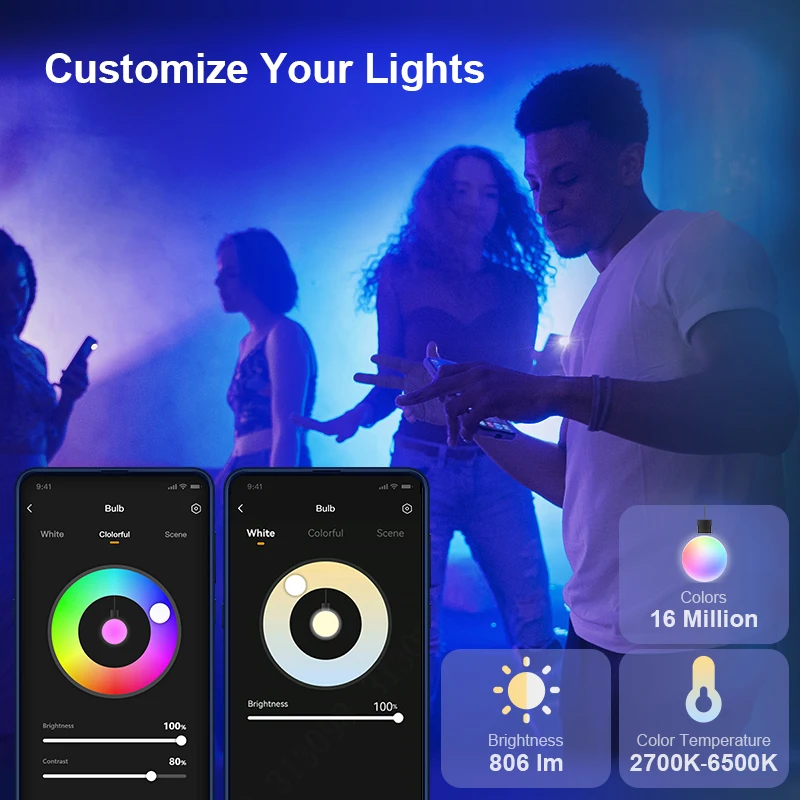 Умная светодиодсветодиодный лампа IMOU B5 220 В 2 шт. цветная E27 RGB работает с Alexa и