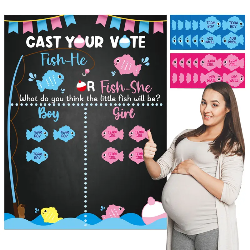 

Gone Fishing Gender Reveal Poster Meaningful Blue Boy Pink Girl Cast Note Party Game Wall Decor Ideal Gift For Expectant Mother