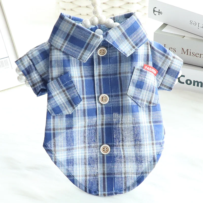 

Cute Dog Clothes Shirt Lattice Dogs Clothing Simple Fashion Happy Spring Summer Thin Small Yorkshire Soft Trendy Ropa Para Perro