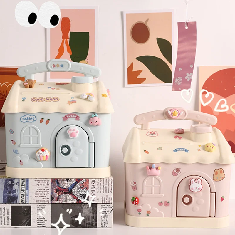 

Sweet Kawaii Piggy Cartoon Bank Cute House Shape Money Storage Box With Lock and Key Money Saving Box For Children's Gifts