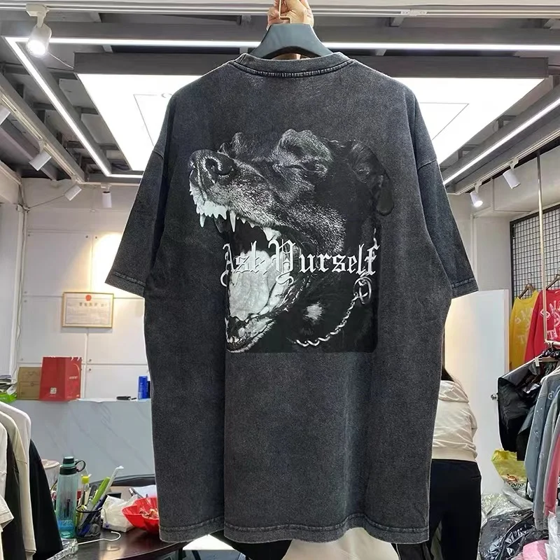 

Dog-head print, fried color, short-sleeved shirt