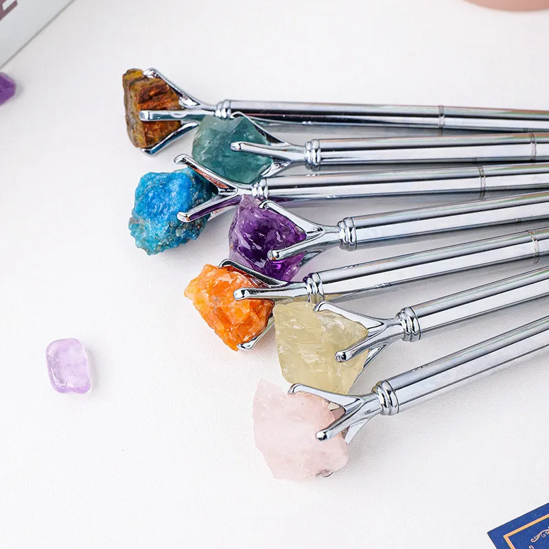

Шариковая ручка с натуральным кристаллом и оригинальным камнем, творческая металлическая Серебряная ручка для подписи для студентов, Офис...