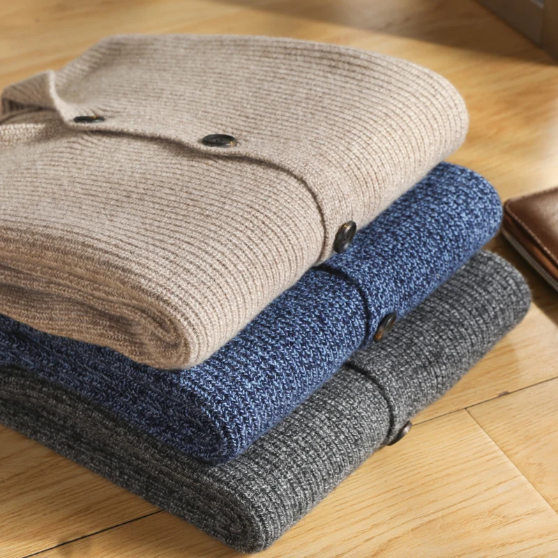 100%  Wool Sweater Women's V-Neck Knitting Cardigan Fashion Lapel Shirt Autumn Winter Thickened Cashmere Jacket