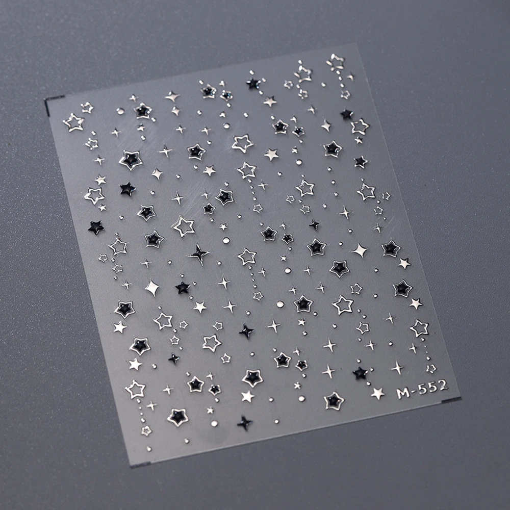 5D Роскошные наклейки для ногтей со звездами дизайна черные Серебряные золотые