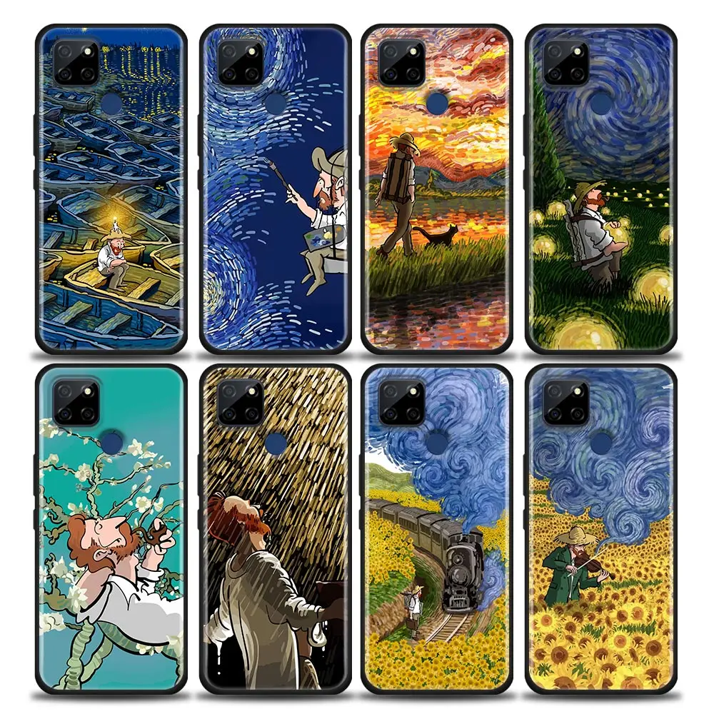 

Oil Painting Relief Van Gogh Comics Phone Case For OPPO Realme 5 6 7 7i 8 8i 9 9i V25 F9 F17 F19 5G Pro Narzo Speed Cover Fundas