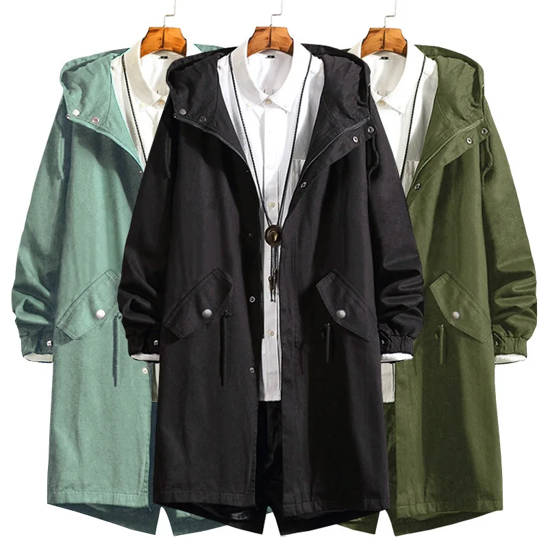 Windbreaker Men's Medium Long Hooded Coat Korean Version Slim Fitting Coat New Coat Men's Handsome Coat In Spring and Autumn