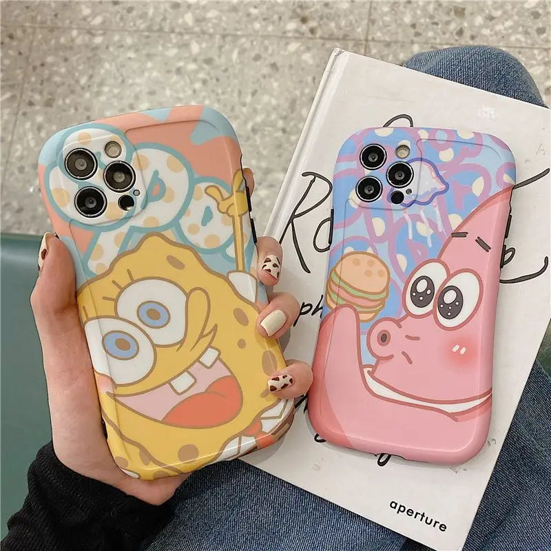 

Cute Cartoon SpongeBobs Best Friends Phone Cases For iPhone 13 12 11 Pro Max XR XS MAX Back Y2k Girl Shockproof Soft Shell