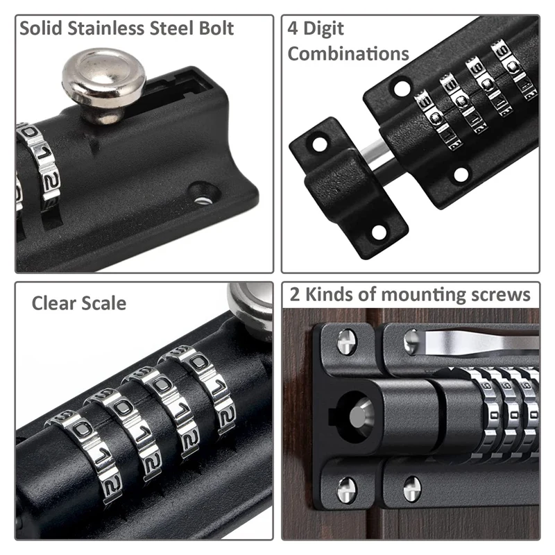

2Pcs Black Anti-Theft Safety Password Lock Bolt Metal Door Latch Outdoor Home Wood Gate Hardware