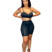 wishyear 2022 summer clothes athleisure black two piece set bralette crop top and shorts sports wear sexy outfit women