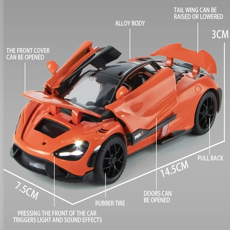 Спортивный гоночный автомобиль Senna 1:32 720S 765LT игрушечный мальчик модель из сплава