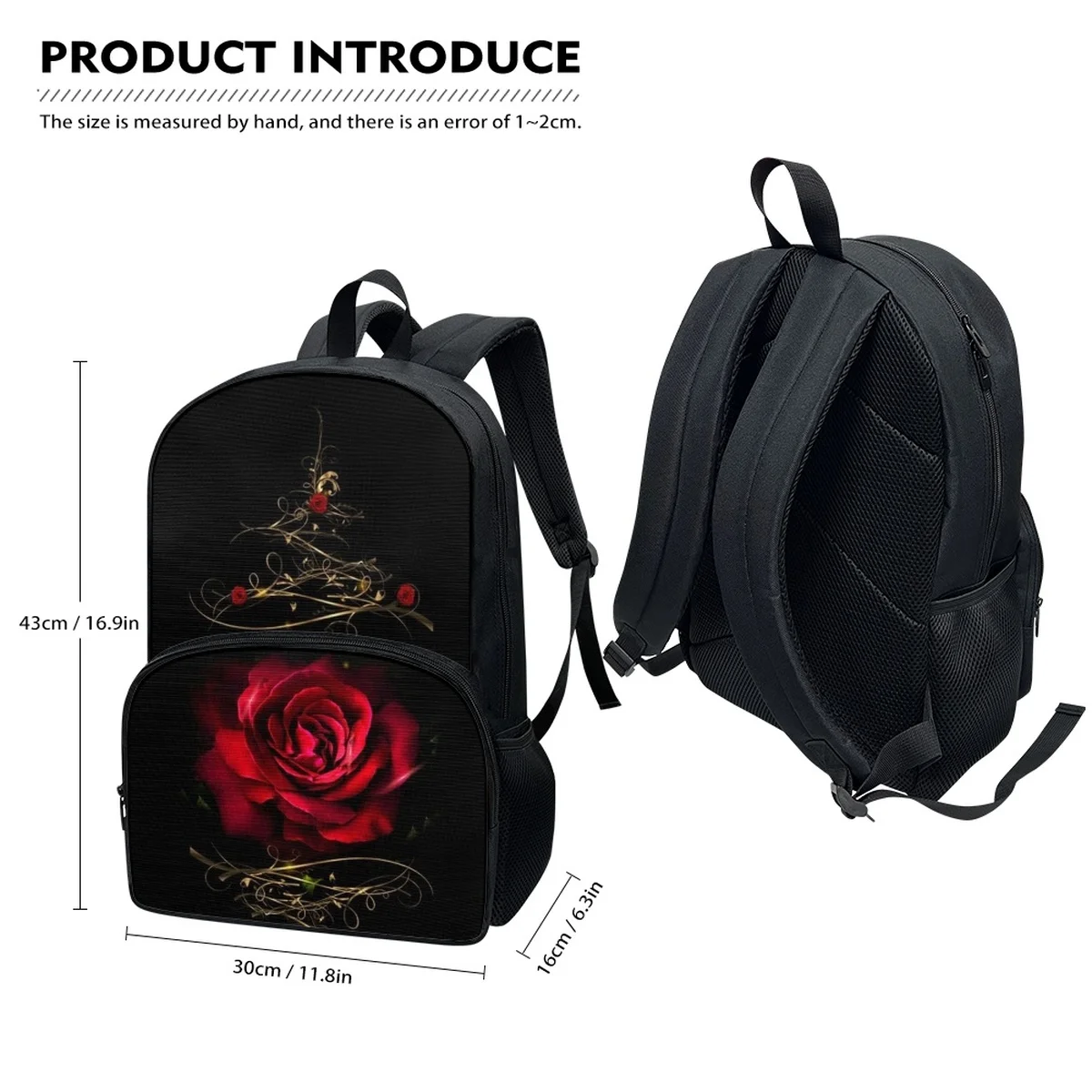 FORUDESIGNS Personal Custom DIY Gothic Rose Print Backpack Female School Supplies Satchel School Bag For Kids Boys Girls Backpag