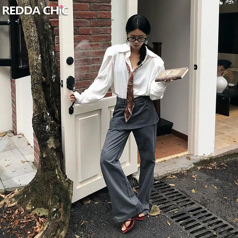 Юбка REDDACHiC ICON Женская многослойная мешковатые джинсы имитация двух предметов на