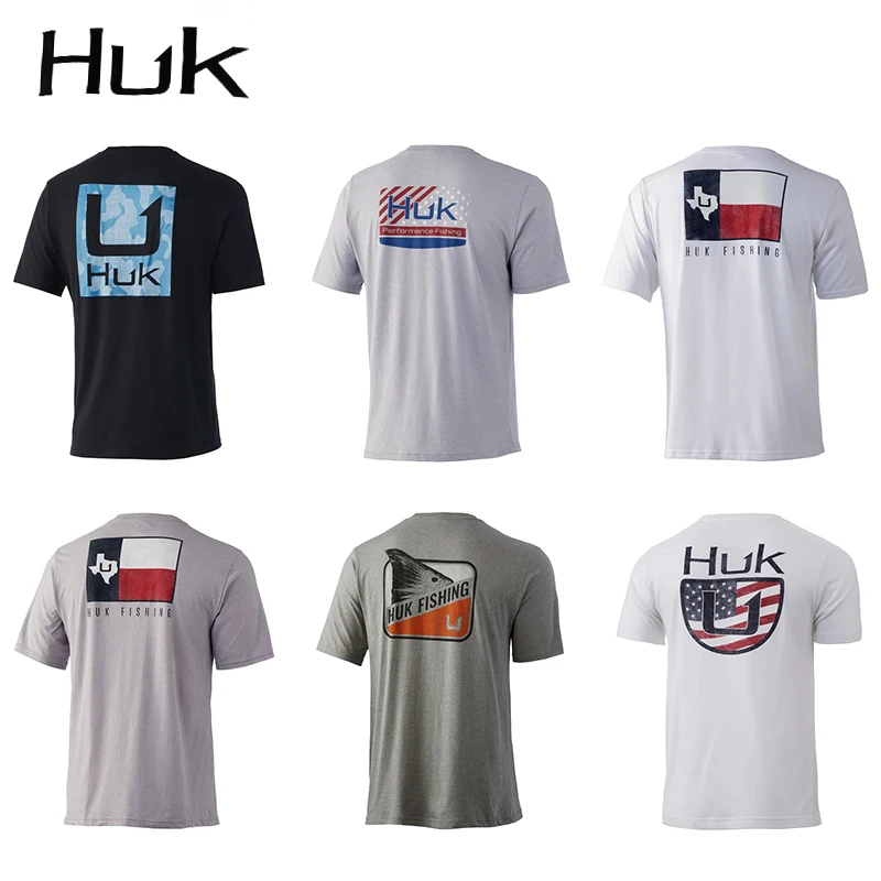

Men Summer Fishing HUK Men's Short Sleeve T-shirt Wear Undershirt Sun Protection Breathable Top Outdoor Angler Jerseys Spo