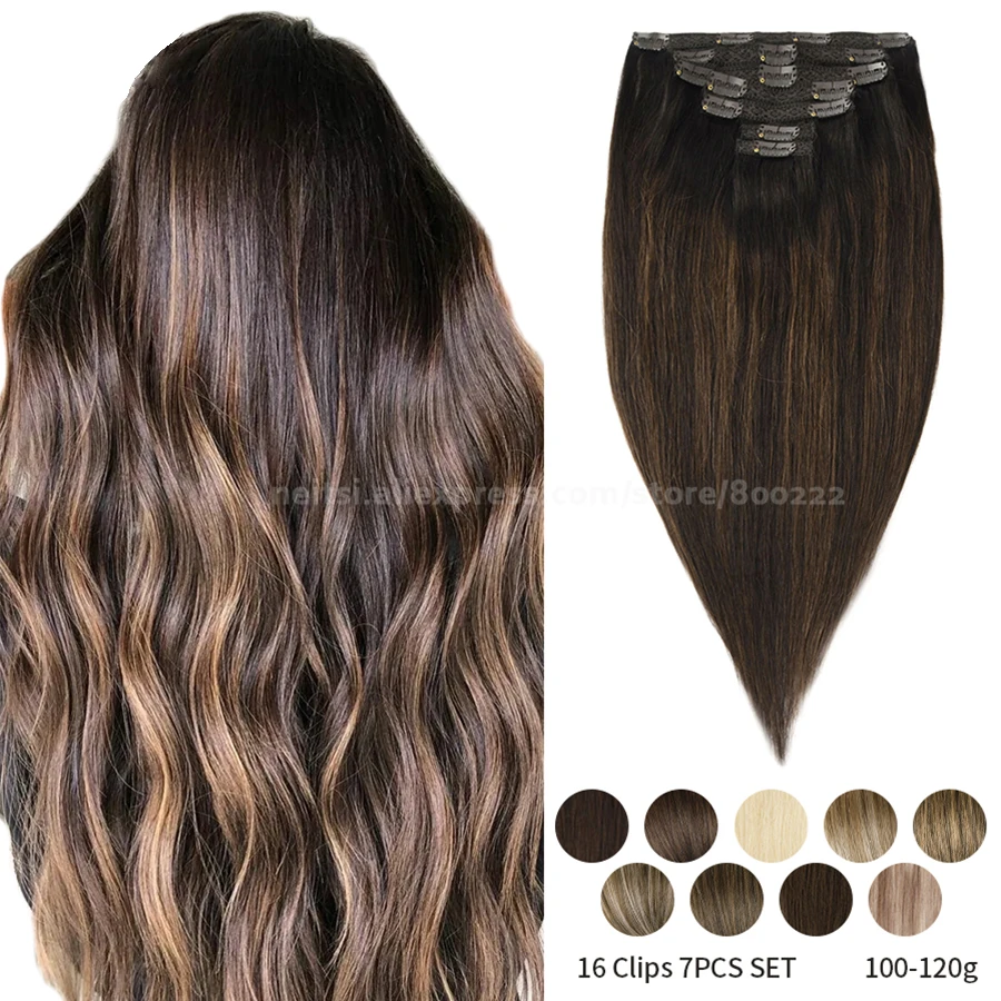 

Neitsi Balayage кружевные накладные волосы на заколках 16 "-24" 7 шт 16 клипсов Омбре Натуральные Прямые настоящие человеческие заколки для тонких воло...