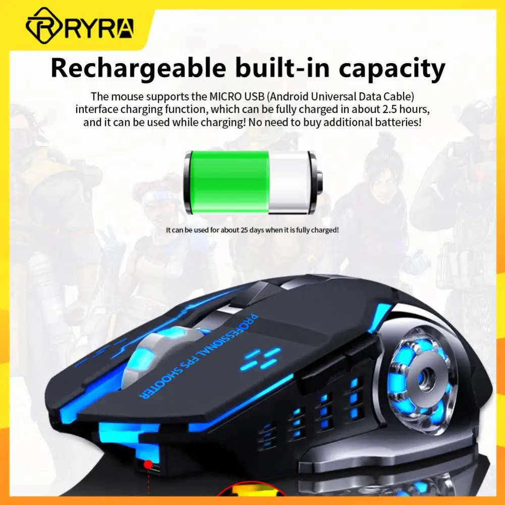 

RYRA Профессиональная беспроводная/Проводная игровая мышь 6 кнопок 3600 DPI компьютерная механическая электронная Спортивная подсветка 2,4g USB мышь для ноутбука