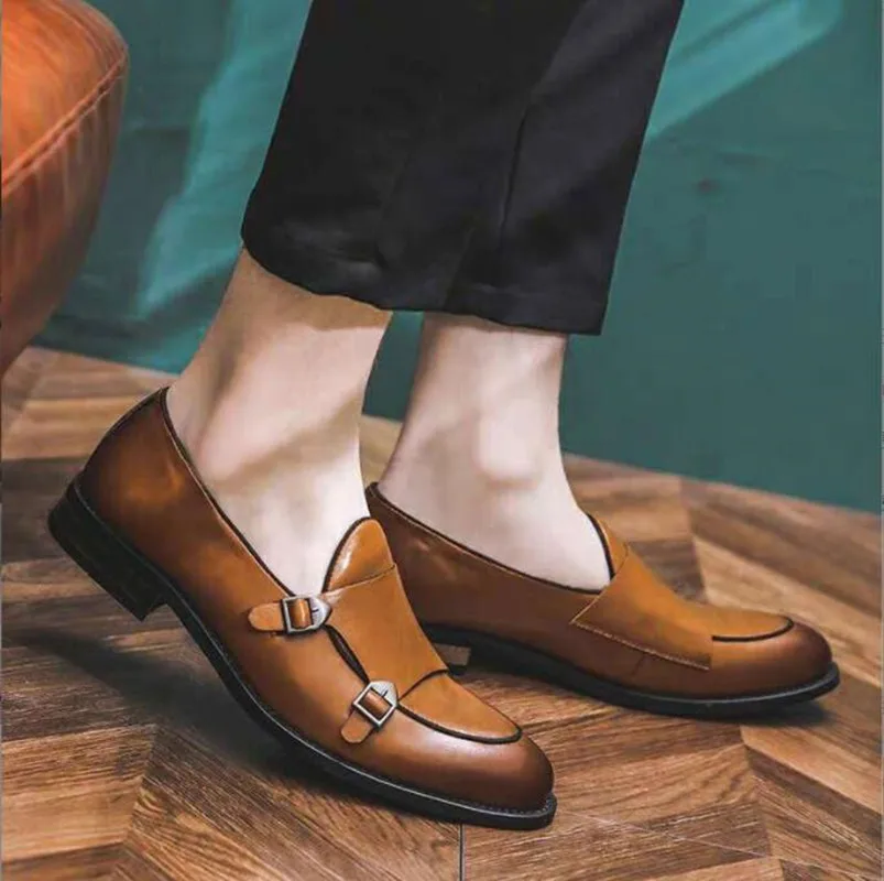 

2022 England Style Men Dress Shoes Buckle Strap Business Shoes Flats Breathable Men Wedding shoes Men Formal Footwear