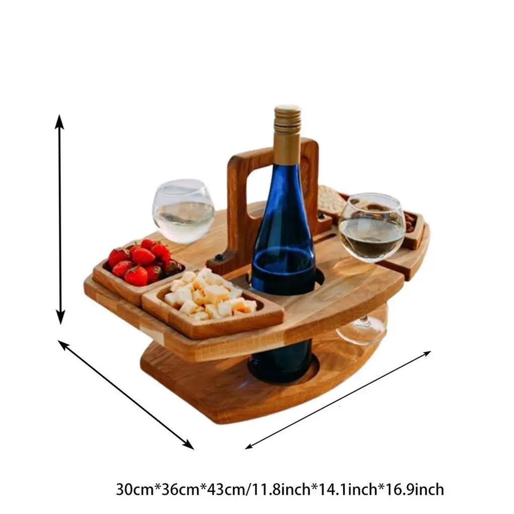 

Wooden Folding Fruits Table Tray Plate Wine Cheese Platter Cookout