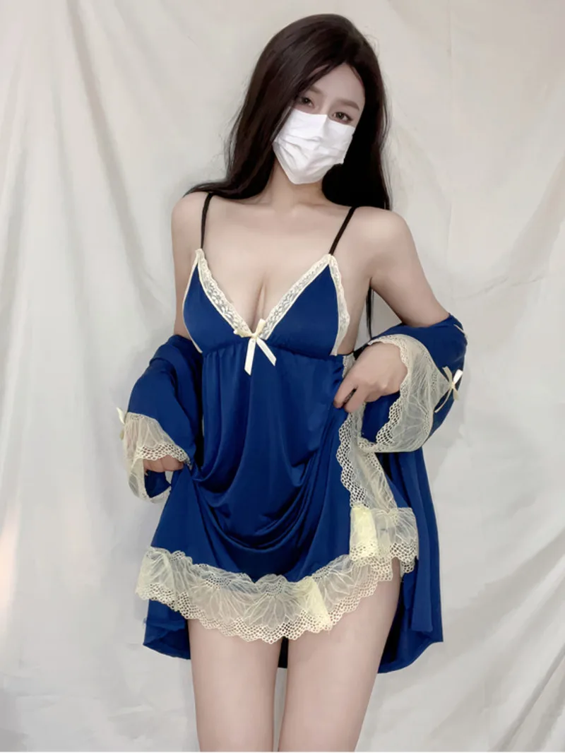 Эротическая одежда для сна рубашки из трех предметов комплект с v-образным