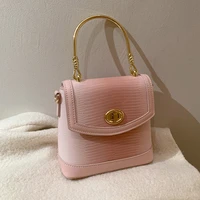 women shoulder bag 2022 pu leather purse and handbags female shopper fashion casual gradient pink metal handle simple square bag