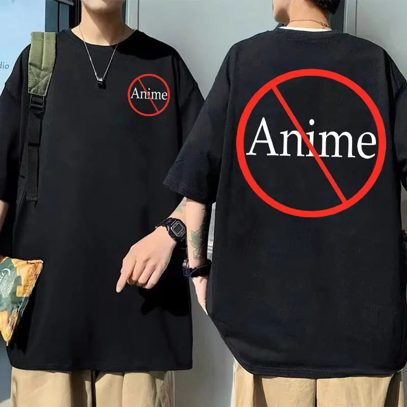 

NO Anime Graphic Print Tshirt Men Women Oversized T Shirt Man Short Sleeve Funny Prohibit Cartoon Animation Manga Men's T-shirt