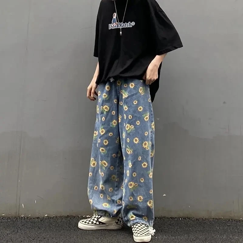 American High Street Hip Hop Men'S Graphic Printed Jeans Woman Autumn Fashion Trousers Casual Oversize Korean Streetwear Unisex