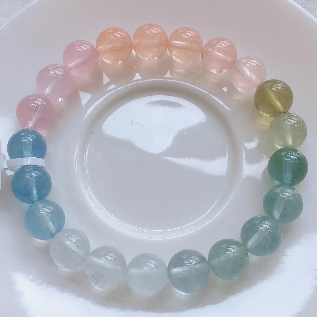 

Натуральный красочный кварцевый браслет морганита, прозрачные круглые бусины, стрейч, 9,4 мм, драгоценный камень морганита, ювелирные изделия для женщин и мужчин AAAAA