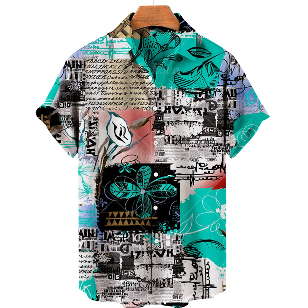 

Мужская Летняя одежда, гавайская рубашка с 3D геометрическим принтом, Мужская модная Уличная Повседневная рубашка, Мужская однобортная рубашка, Топ