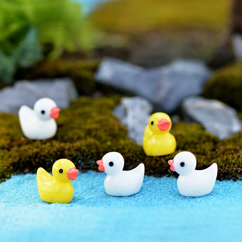

5pcs Fairy Garden Yellow White Duck Sets Figurine Decoration Dollhouse Miniatures Diy Landscape Crafts Moss Terrarium Room Decor
