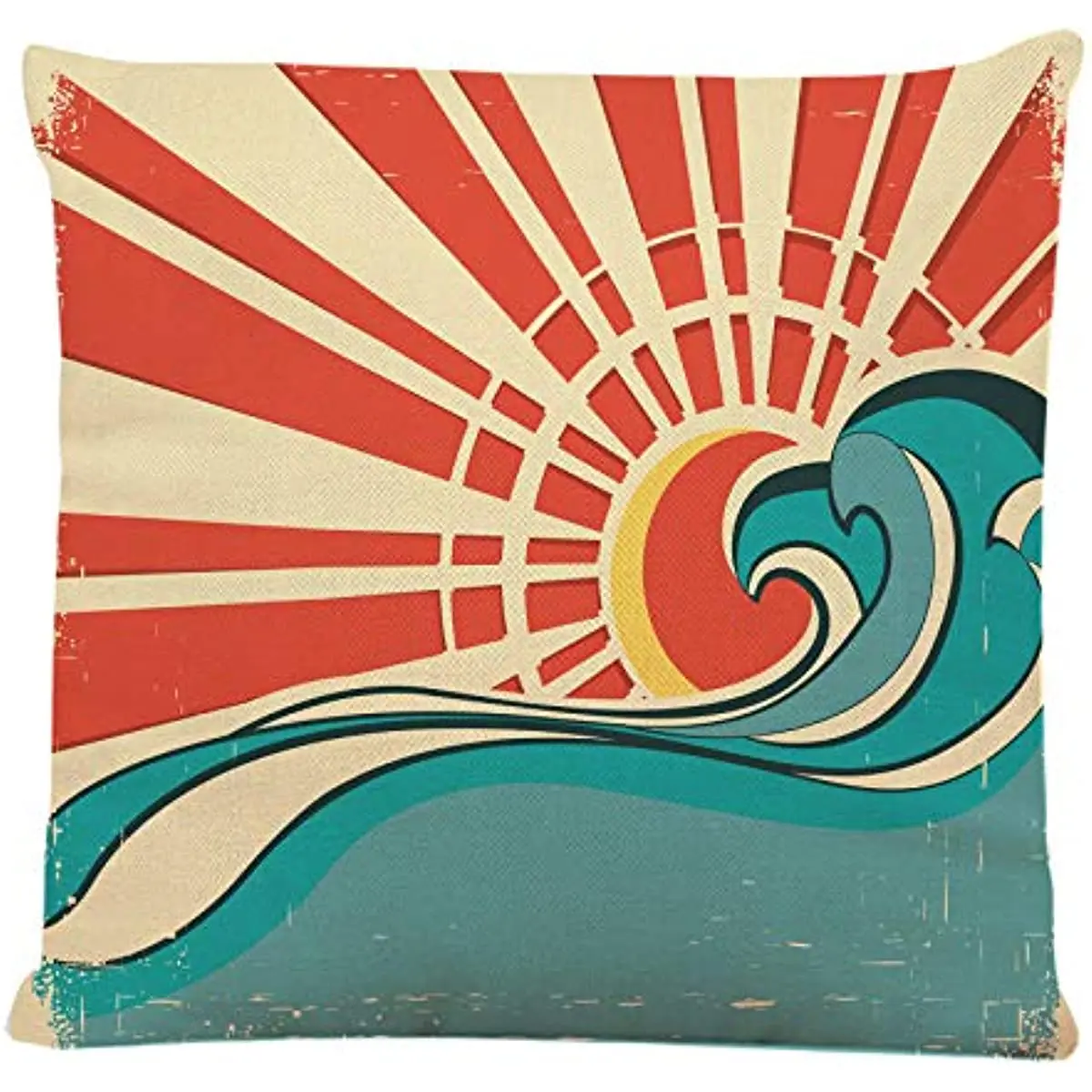 

Синяя декоративная квадратная подушка для серфинга, морских волн, винтажная природная Подушка с солнцем в стиле ретро, для дома, дивана, ком...