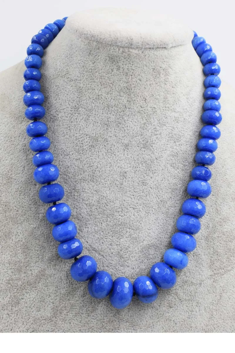 

blue jade roundel faceted 8-20mm necklace 18inch wholesale beads nature FPPJ woman 2017