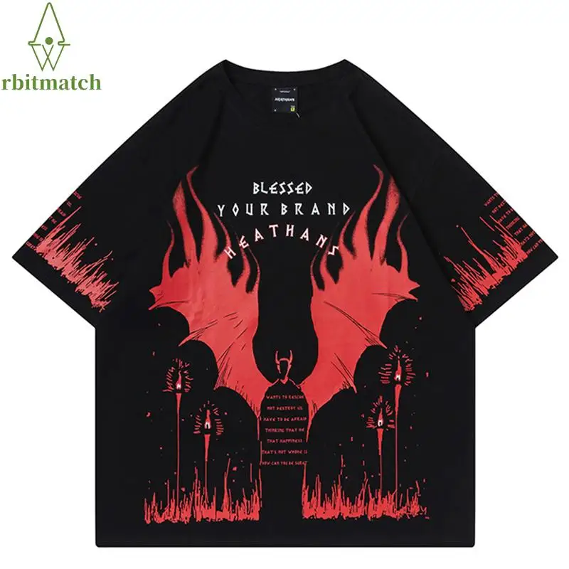 

2022 Men T-Shirt Hip Hop Streetwear Punk Rock Devil Graphic T Shirt Harajuku Cotton Casual Tshirt Summer Short Sleeve Tops Tees