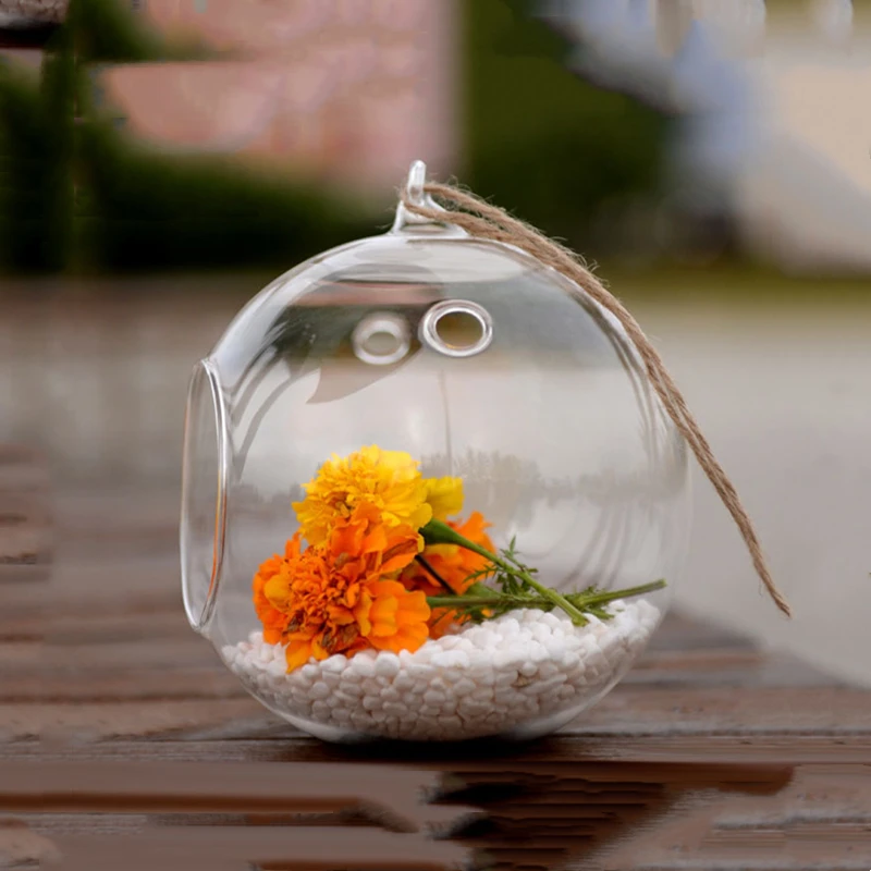

Free Shipping 8pcs/pack Diameter=10cm Middle Size Transparent Glass Terrarium Vase Two Small Holes Hanging Globe Wedding Prop