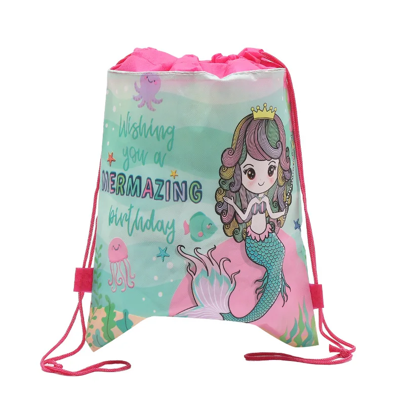 

1Pcs Dinosaur Mermaid Non Woven Bag Kids Birthday Party Drawstring Candy Gift Bag Baby Shower Supplies