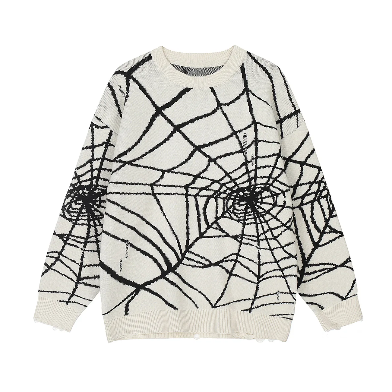 

LACIBLE Spider Web Pattern Jacquard Sweater 2023 New Hip Hop Knit Sweater Winter Outdoor Casual Pullover Men Women Warm Sweater