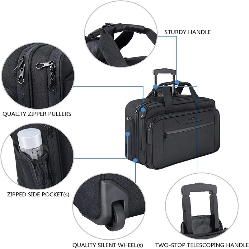Rolling Laptop Bag Case Wheeled Briefcase For 17.3
