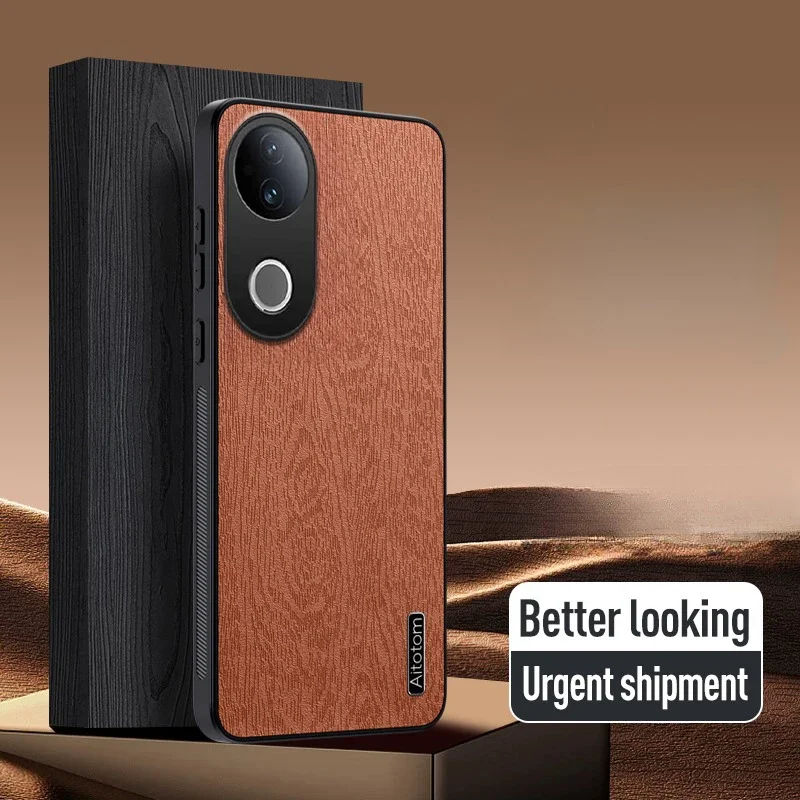 Для VIVO V50 Pro 5G задняя крышка дерева кожаный узор для 50 V pro чехол телефона рамка