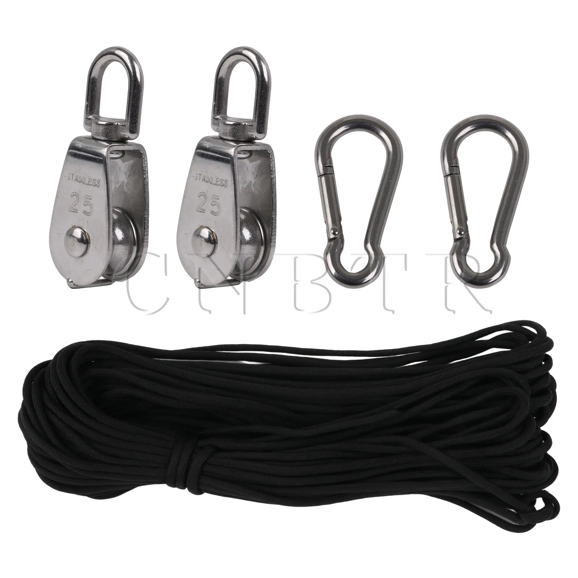 

CNBTR 5Pcs Single Pulley Block Stainless Steel M25 W/ 65.62ft Rope & Snap Hook