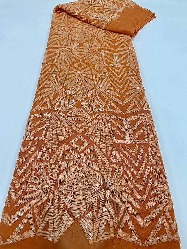 

Новинка 2023, Высококачественная оранжевая африканская нигерийская чистая тюль, французская кружевная ткань с вышивкой, блестки, Сетчатая Ткань 5 ярдов