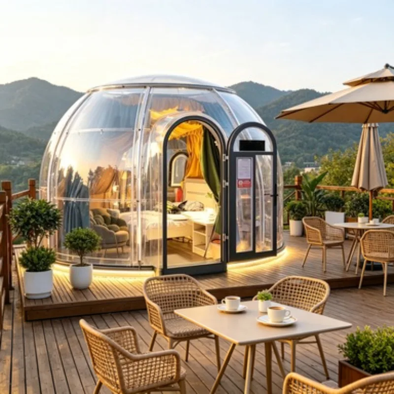 Фото Современный купольный дом-шатер Star Dome: геодезическая прозрачная ПВХ-палатка для улицы, водонепроницаемая, для сада, виллы, курорта, кемпинга №2
