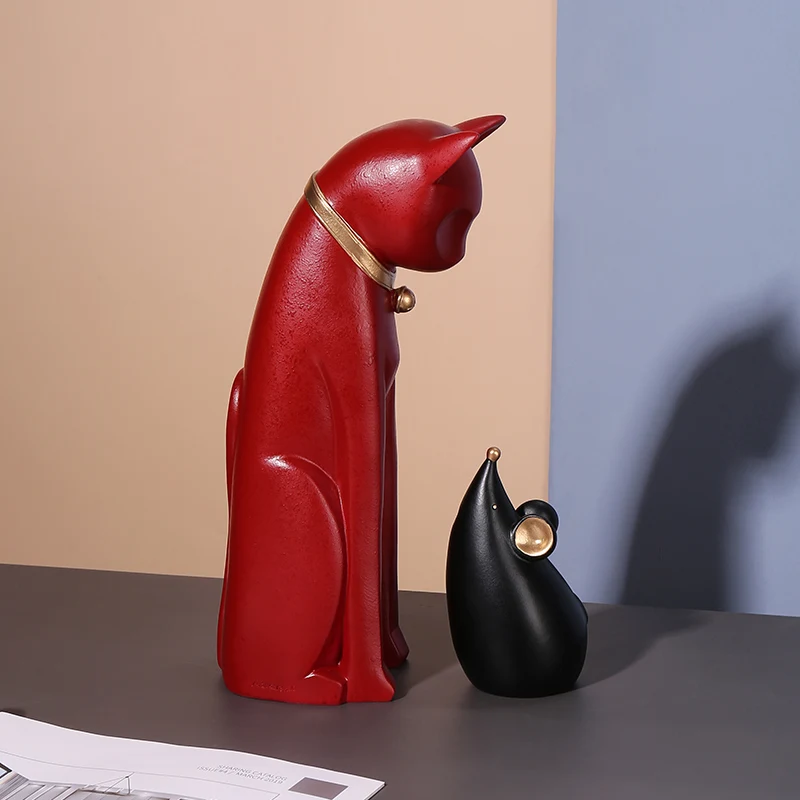 

Simple Home Decoration Cat and Mouse Statue Kawaii Room Decor Resin Sculpture Light Luxury Living Room Desk Accessories Gift