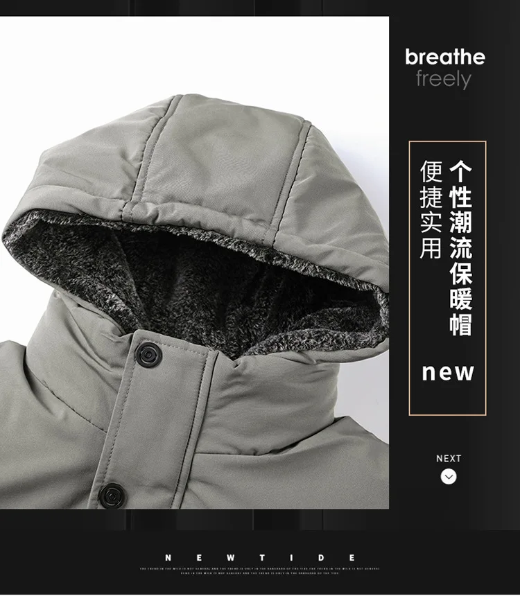 Men's Jacket Stand Collar Zipper Casual Fashion Winter Solid Color Warm Thickened Plus Size Hooded Parkas Men Army Green Coat