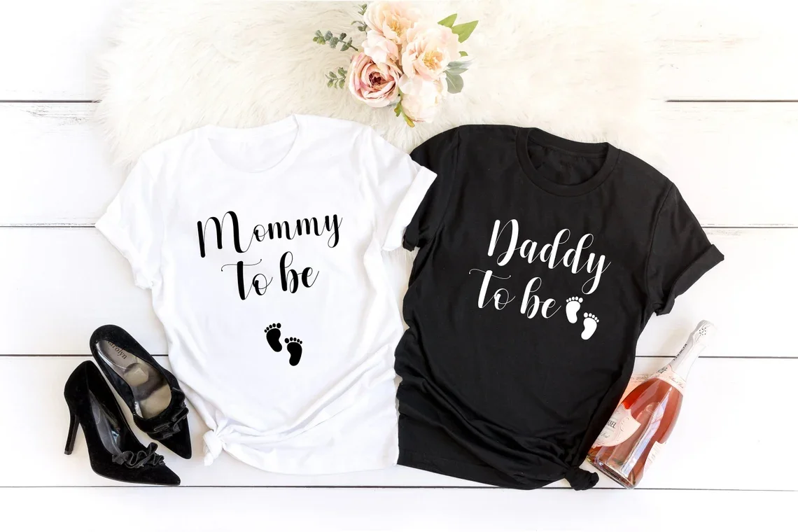 Skuggnas Mommy To Be Daddy To Be Shirt Promoted To Mommy t shirt Announcement T Shirt Couple's Cotton T-Shirt Drop Shipping