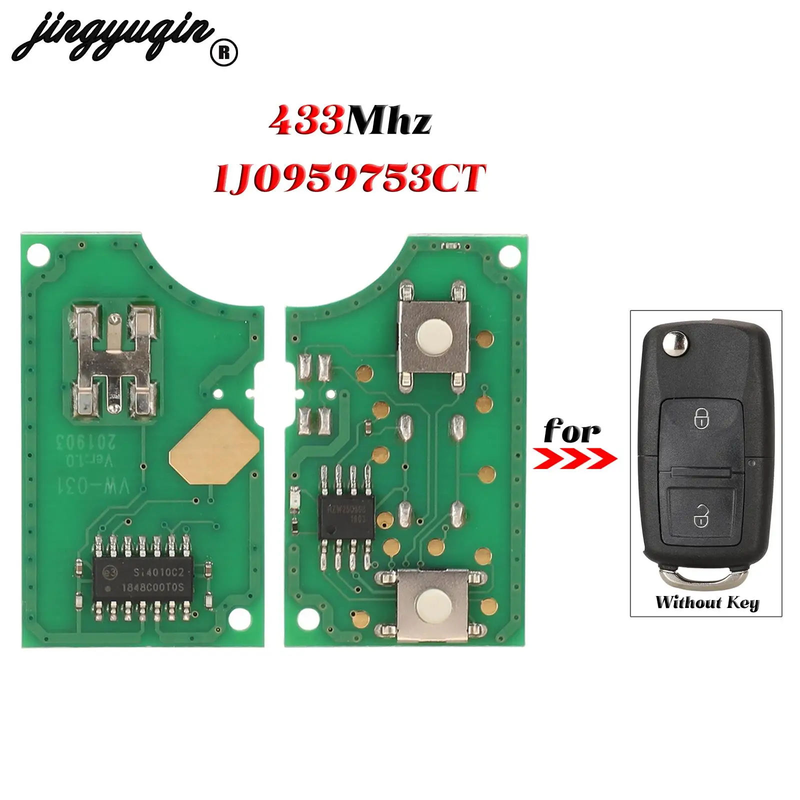 

Jingyuqin для VW Volkswagen Bora Passat Polo Golf MK4 Bora Octavia 2 кнопки флип-пульт дистанционного ключа автомобиля печатная плата 433 МГц 1J 0959753 КТ