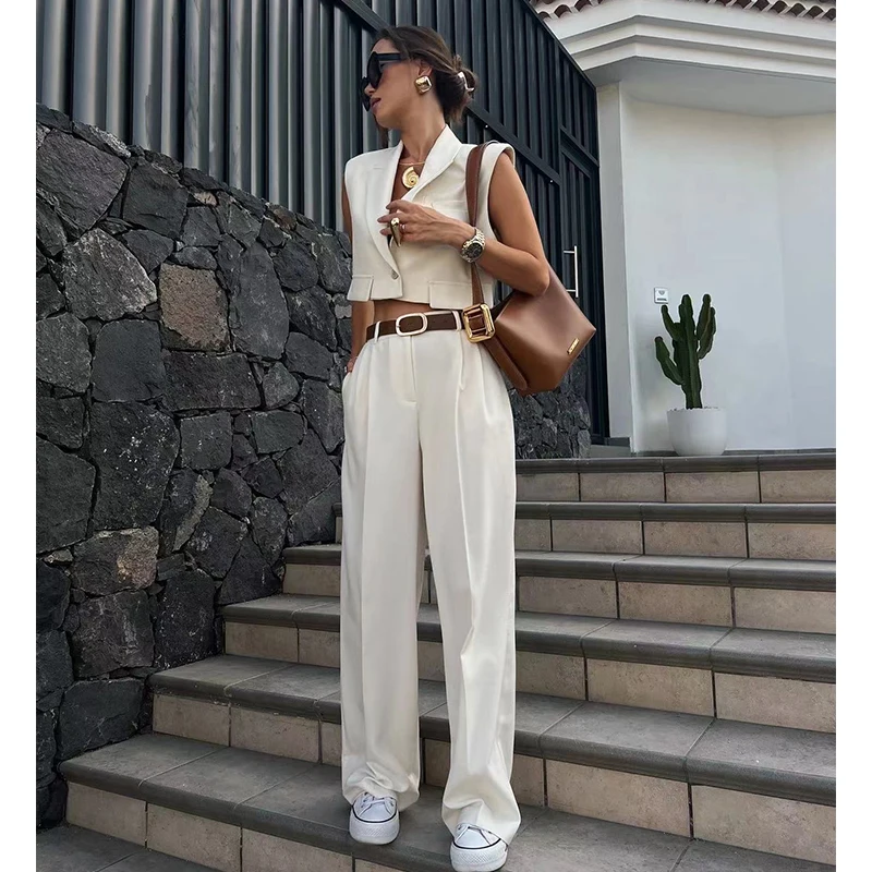 Traf Женский Осенний Модный Комплект Из 2 Предметов Прямые Брюки С Высокой Талией