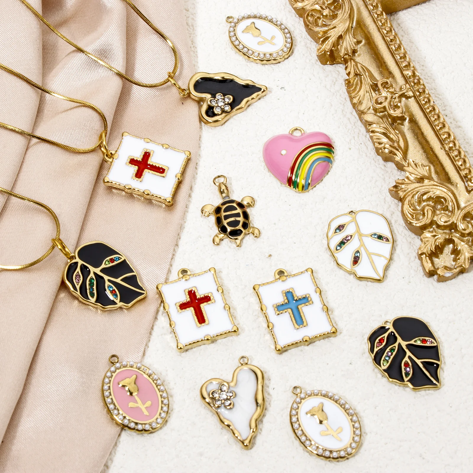 1 шт. Элегантные Подвески из нержавеющей стали разноцветная овальная роза цветок