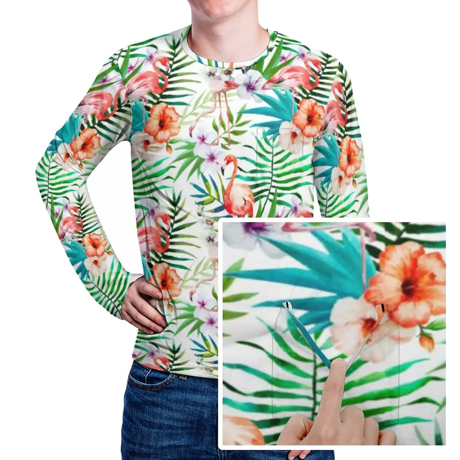 

Tropical Pink Flamingo T Shirt Autumn Botanical Flower Print Basic T Shirts Men Cool Custom Tshirt Plus Size 4XL 5XL