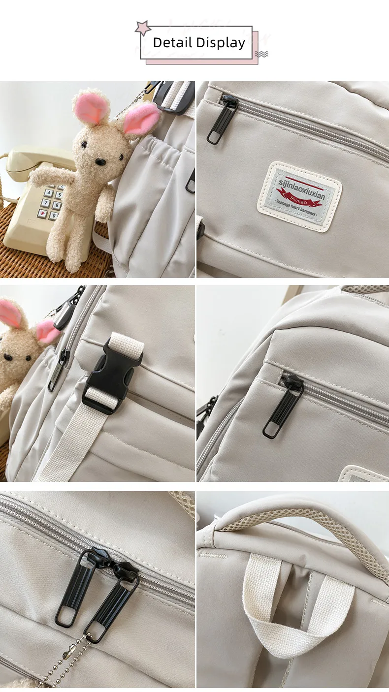 College Students Simple Casual Fashion Campus Large Capacity Cute Backpack Computer Travel Shoulder Bag