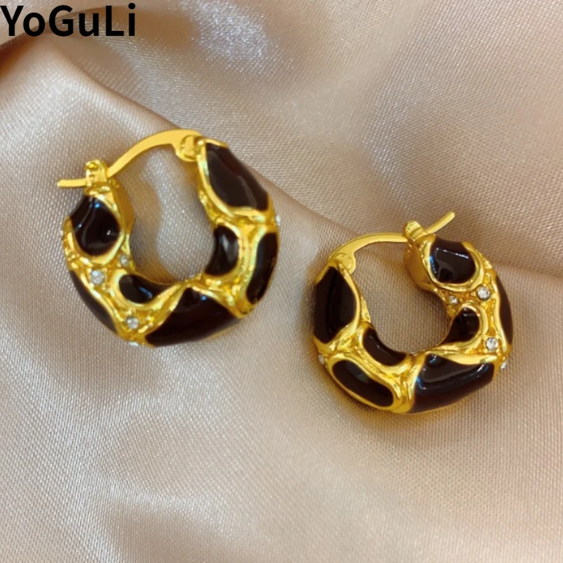 

Retro Jewelry High Quality Brass GMetal Wine Color Green Hoop Earrings Fro Women Girl Gift Vintage Temparament Dropshipping
