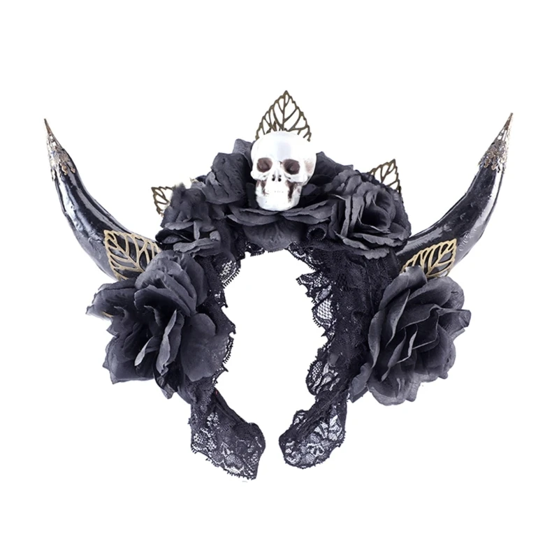 

Ободок для волос унисекс на Хэллоуин, ободок в форме дьявола, овцы, рога, ободок с цветочным декором, аксессуар для косплея